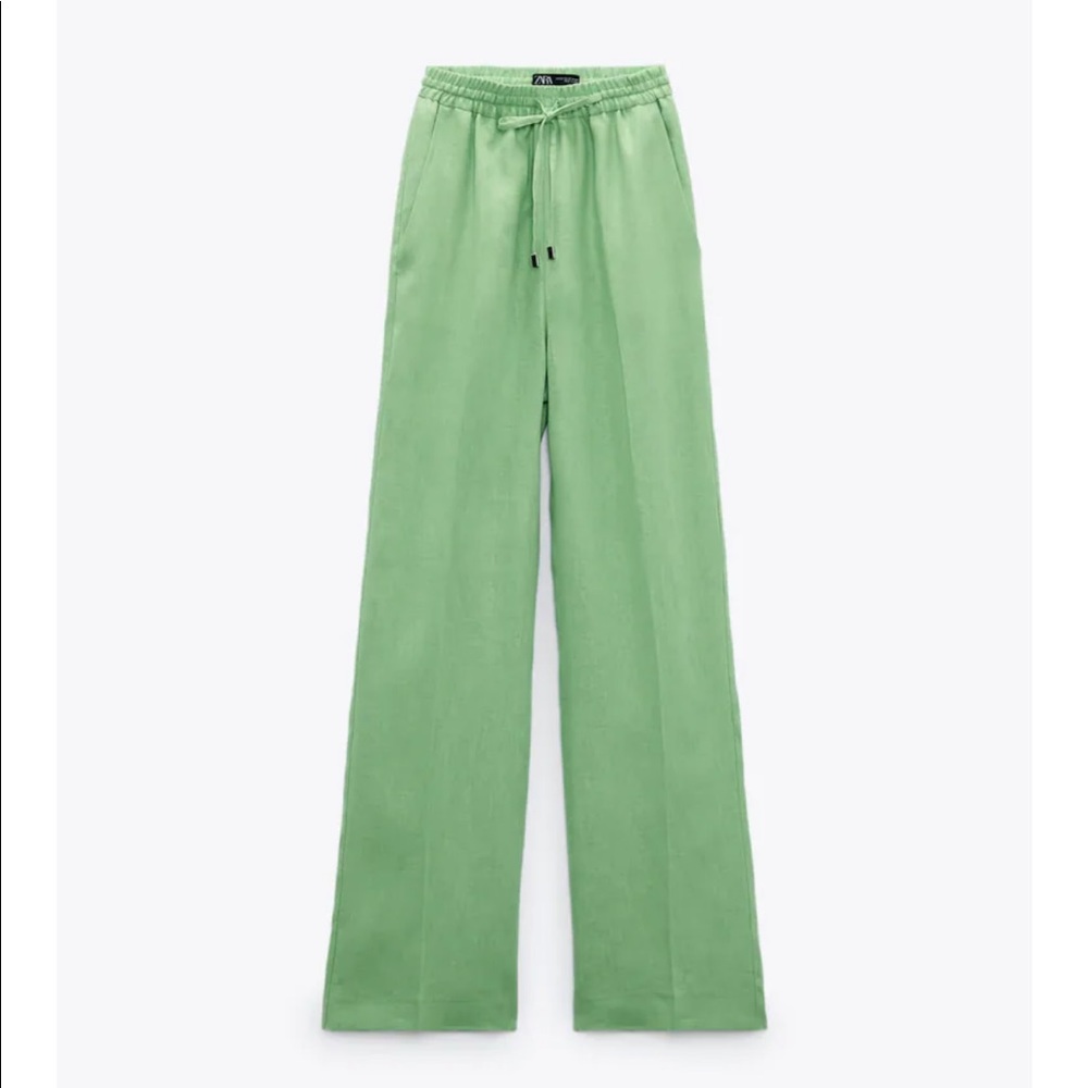 Zara Green Wide Leg Linen Pants NWT